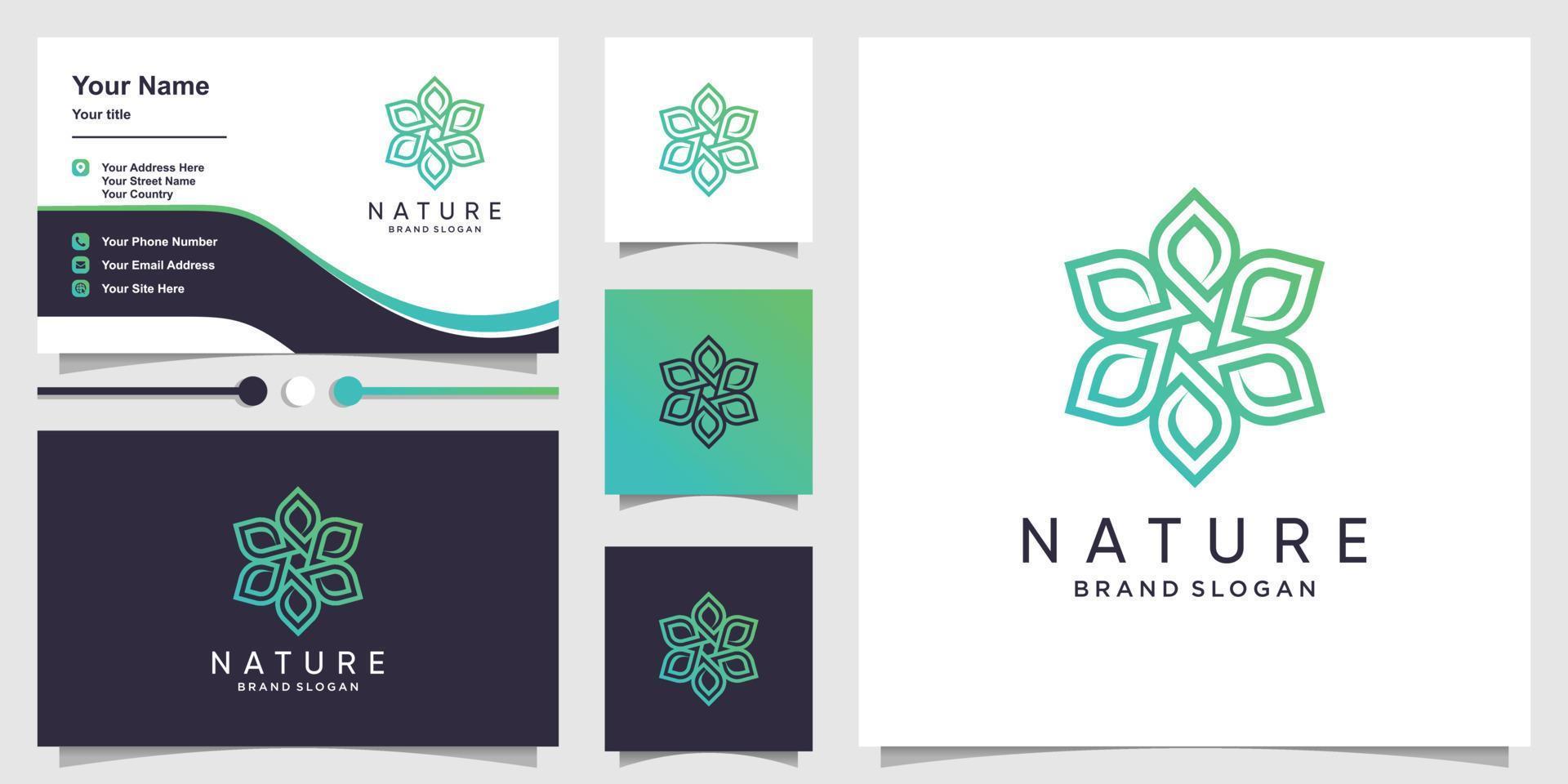 logo nature avec concept vert frais et vecteur premium de carte de visite