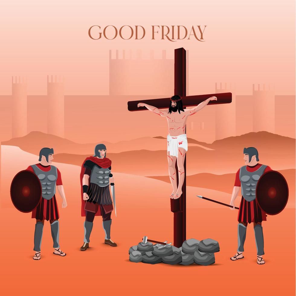 bon vendredi, illustration vectorielle de la crucifixion de jésus christ. vecteur