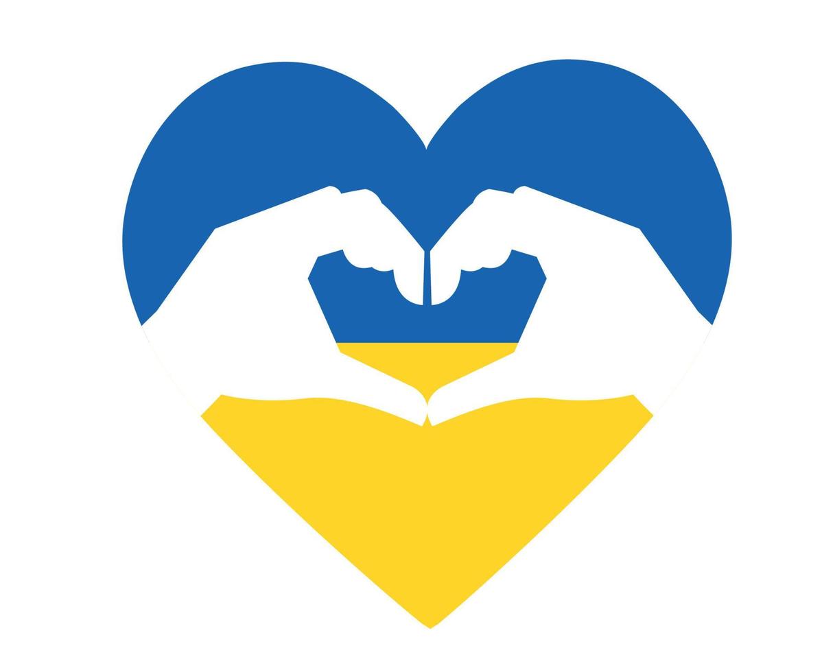 conception ukraine drapeau coeur emblème avec symbole mains europe nationale illustration vectorielle abstraite vecteur