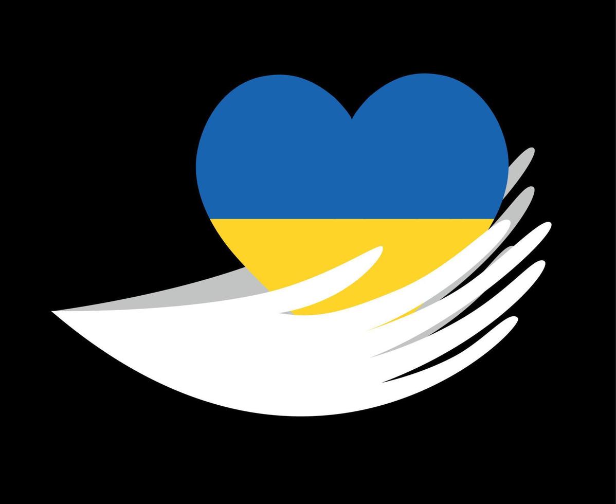 Emblème de coeur de drapeau national ukraine europe avec illustration vectorielle abstraite de conception de mains vecteur