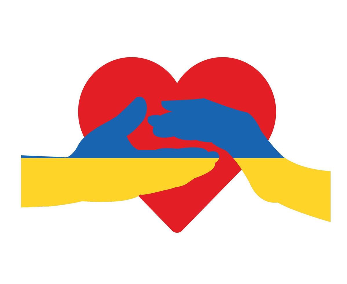 Emblème des mains du drapeau de l'ukraine avec le symbole du coeur abstrait de l'europe nationale conception d'illustration vectorielle vecteur