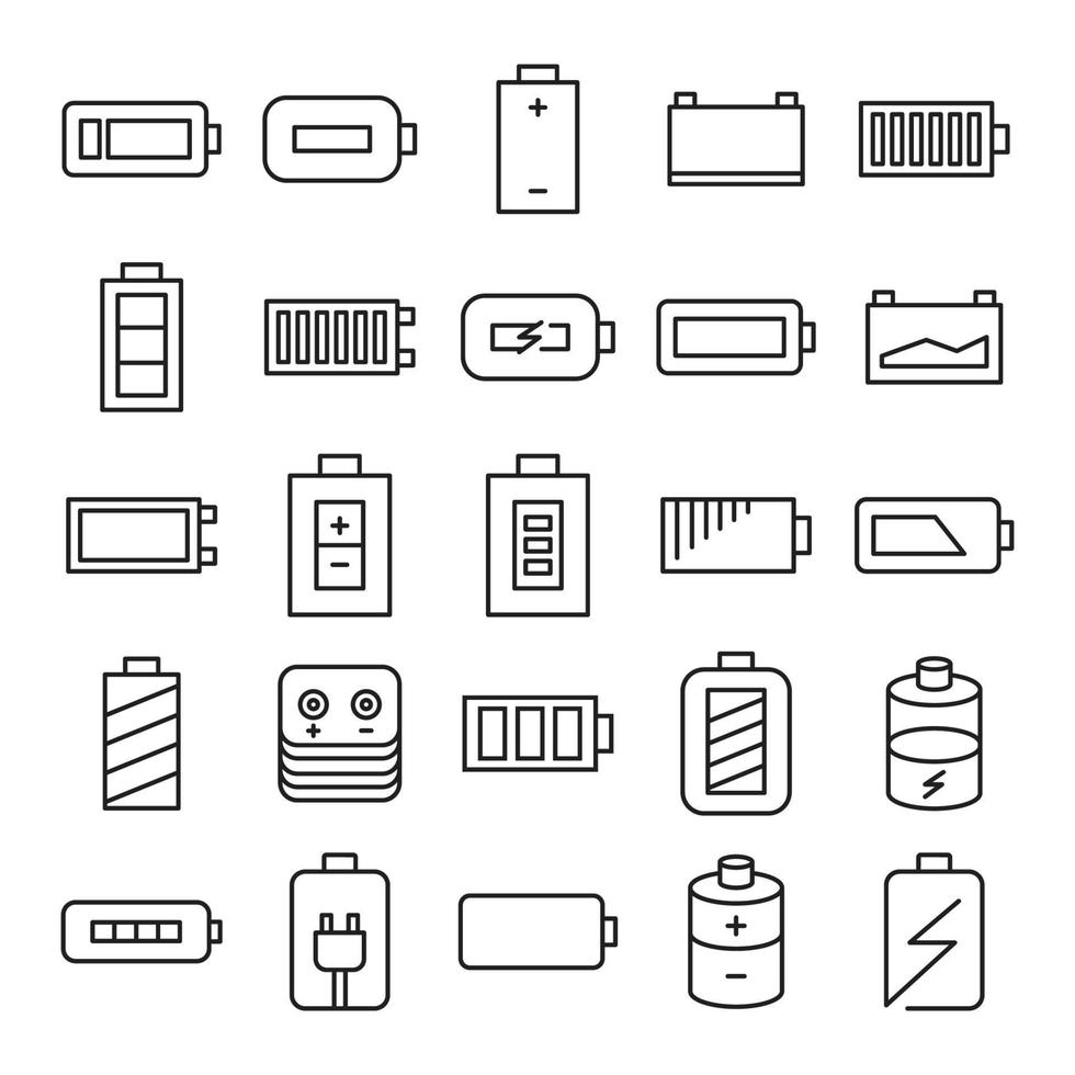 icônes de batterie définies dessin au trait vecteur
