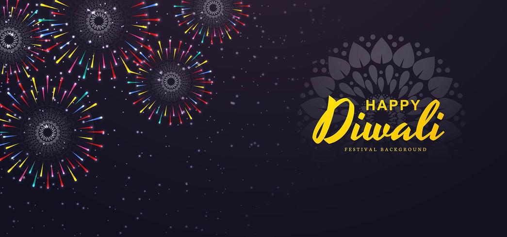 Bannière de feux d&#39;artifice Festival pour illustration de fond de diwali vecteur