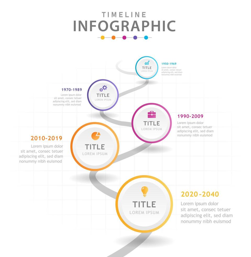 modèle d'infographie pour les entreprises. Diagramme de chronologie moderne en 5 étapes, infographie vectorielle de présentation. vecteur