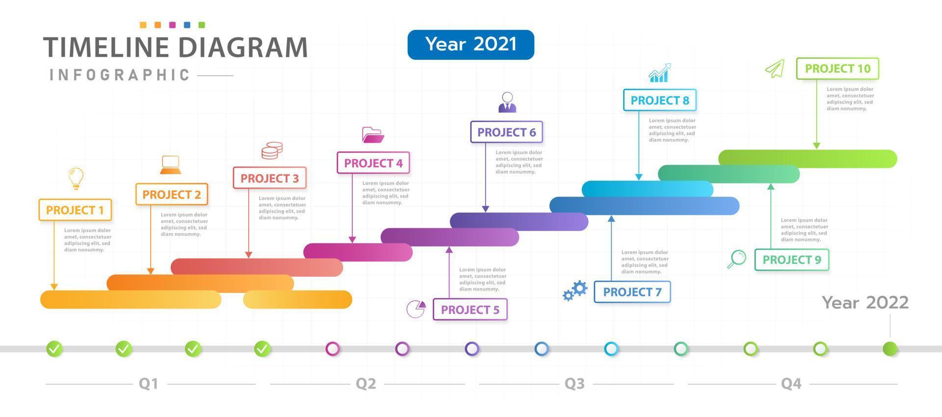 modèle d'infographie pour les entreprises. calendrier de diagramme de chronologie moderne avec diagramme de subvention, infographie vectorielle de présentation. vecteur