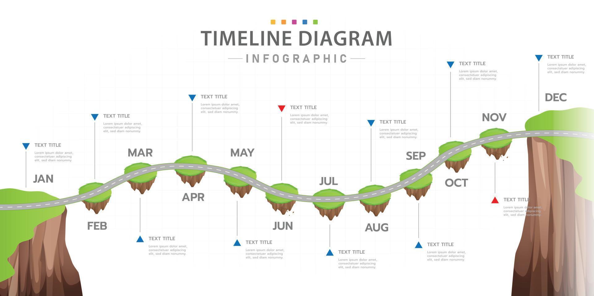 diagramme de chronologie mensuelle moderne infographique avec concept de feuille de route de falaise. vecteur