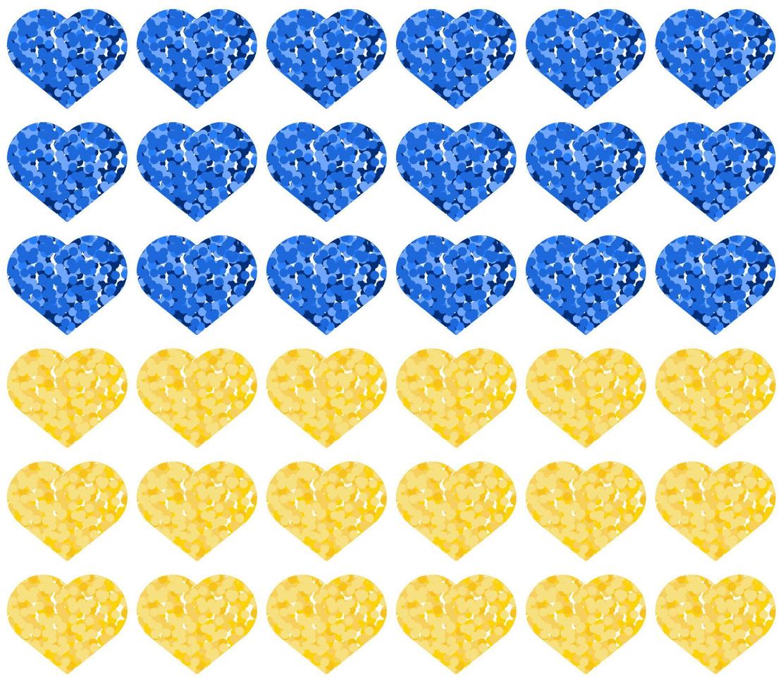 motif de paillettes de coeurs bleus et jaunes. fond de vecteur ukrainien patriotique. paix pour l'ukraine.