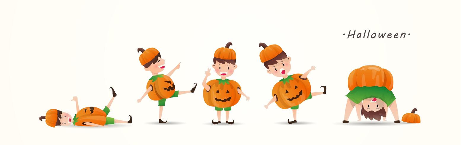 Enfants en costumes de citrouille d&#39;Halloween vecteur