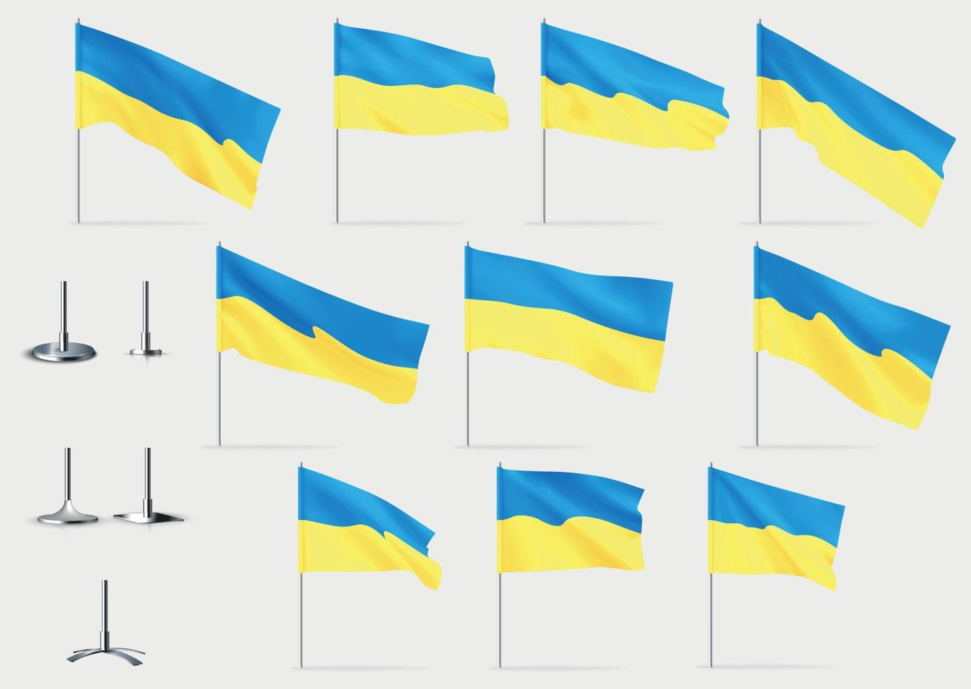 drapeaux réalistes de l'ukraine. drapeaux jaunes et bleus vecteur