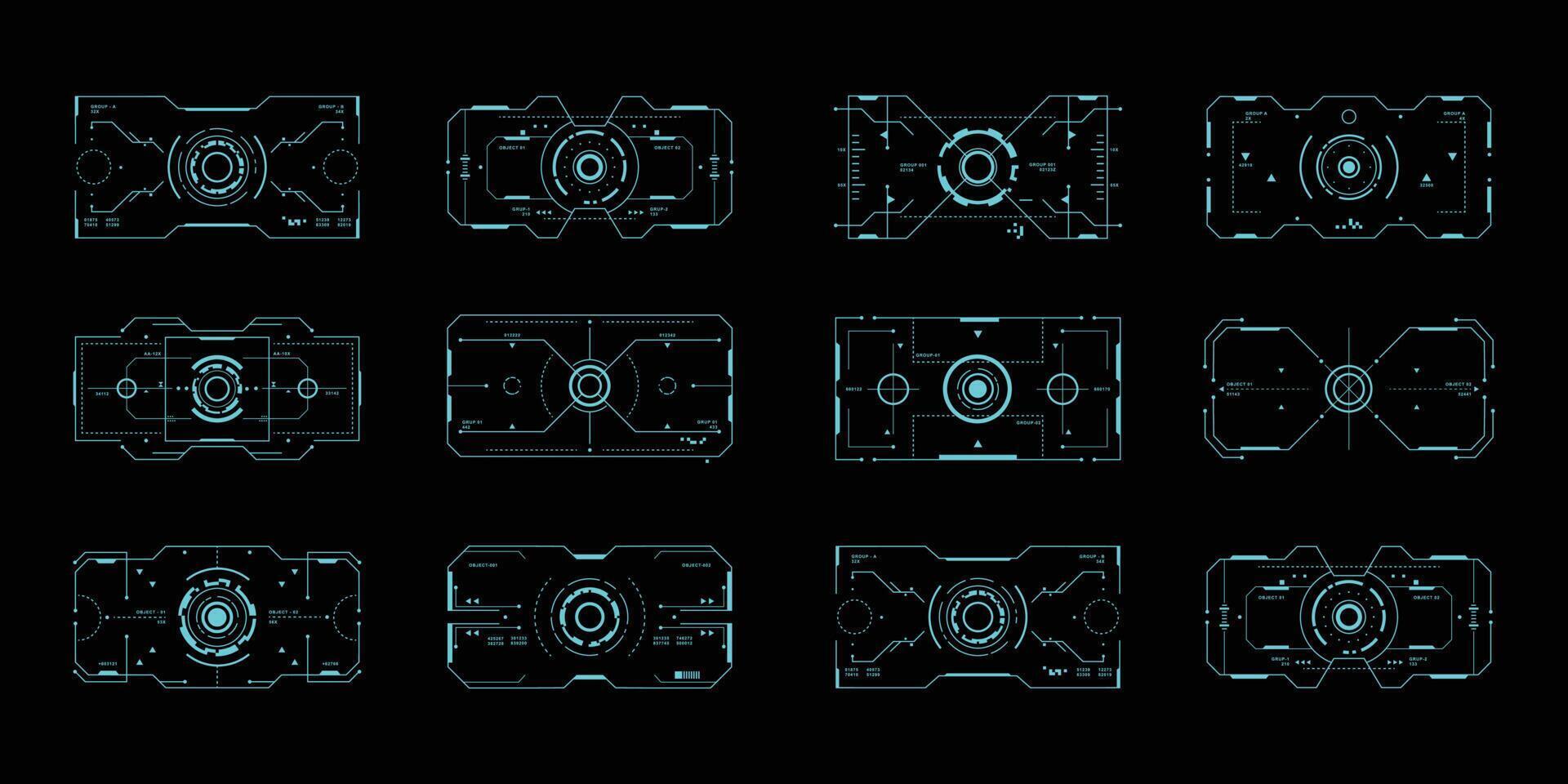 ensemble d'écran de moniteur de science-fiction. illustration vectorielle pour fond moderne. interface utilisateur technologique. affichage futuriste hud. vecteur