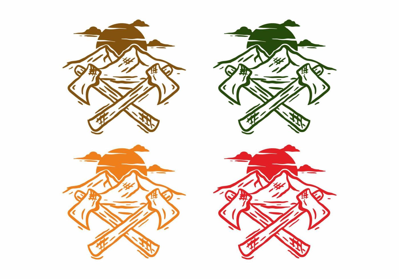variation en quatre couleurs du dessin d'illustration de la hache et de la montagne vecteur