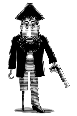 Pirate de dessin animé gravé vecteur