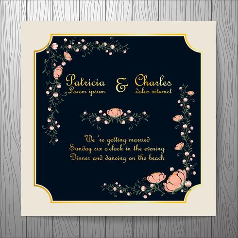Carte d&#39;invitation de mariage avec des fleurs et un style vintage vecteur