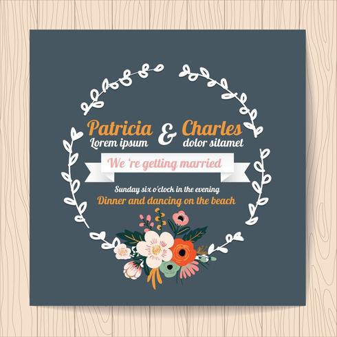 Carte d&#39;invitation de mariage avec guirlande de fleurs vecteur