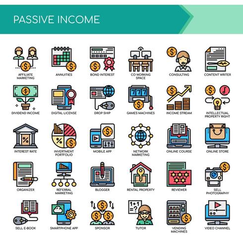 Passive Income, Thin Line et Pixel Perfect Icons vecteur