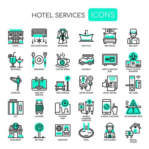 Services hôteliers, Thin Line et Pixel Perfect Icons vecteur