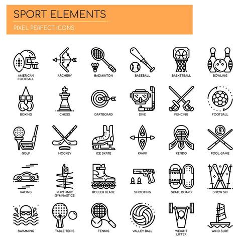 Sport Elements Thin Line et Pixel Perfect Icons vecteur