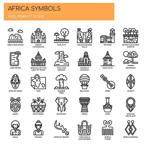 Africa Elements, Thin Line et Pixel Perfect Icons vecteur