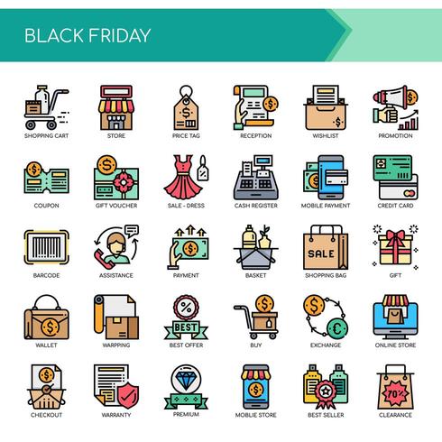 Black Friday Thin Line et Pixel Perfect Icons vecteur