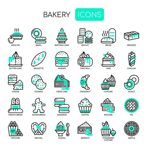 Boulangerie, Thin Line et Pixel Perfect Icons vecteur