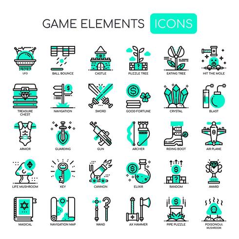 Éléments du jeu, Thin Line et Pixel Perfect Icons vecteur