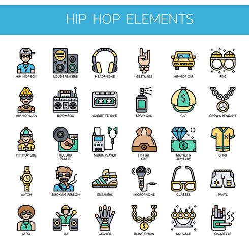 Hip Hop Elements, Thin Line et Pixel Perfect Icons vecteur