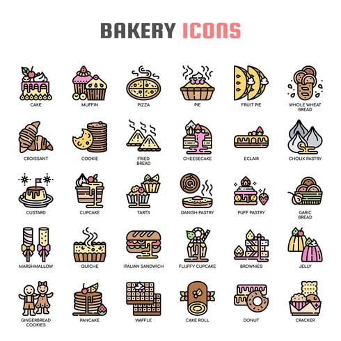 Boulangerie, Color Line et Pixel Perfect Icons vecteur