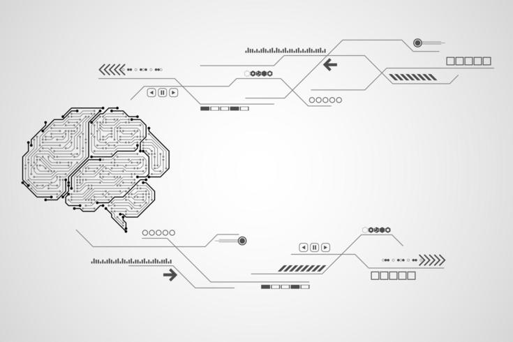 Concept de cerveau noir et blanc circuit imprimé tech vecteur