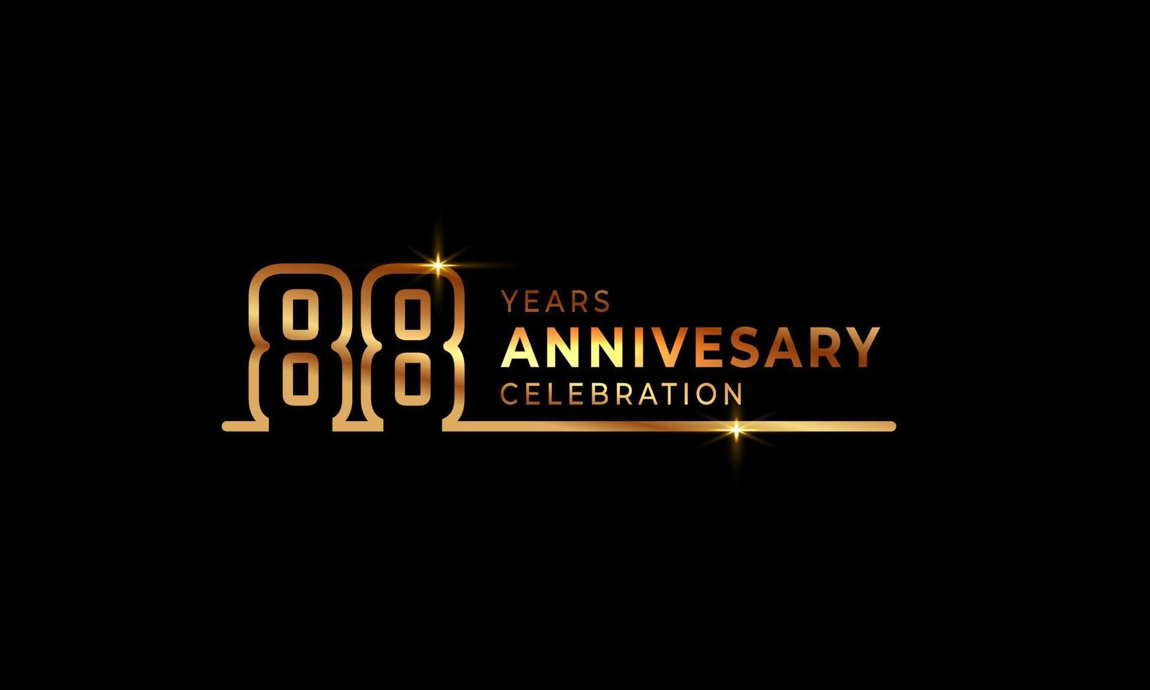 Logotype de célébration du 88e anniversaire avec des numéros de police de couleur dorée composés d'une ligne connectée pour l'événement de célébration, le mariage, la carte de voeux et l'invitation isolés sur fond sombre vecteur
