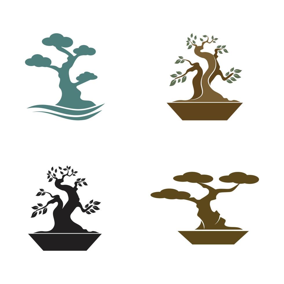 art du bonsaï oriental, mini petit arbre de plante japonais sur vecteur de conception de logo de silhouette de pot
