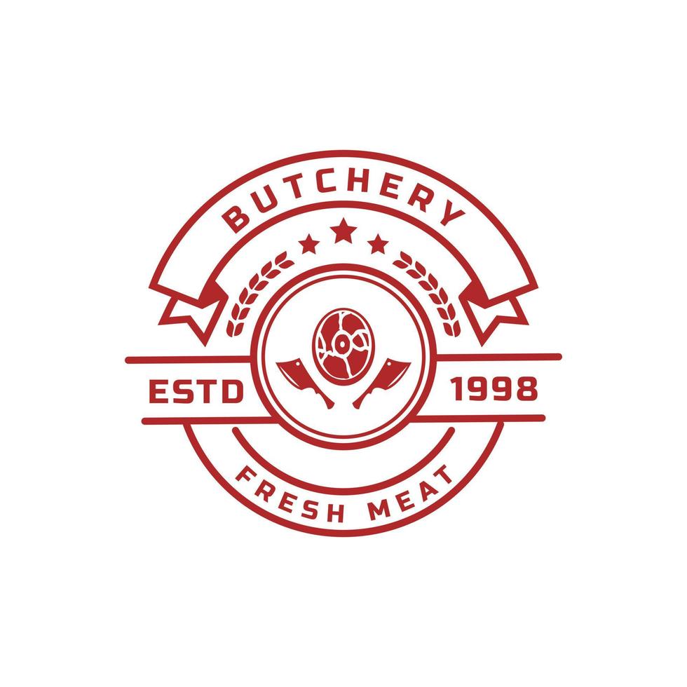 illustration vectorielle de boucherie rétro vintage bonne pour les badges de ferme ou de restaurant avec des silhouettes d'animaux et de viande emblèmes de typographie création de logo vecteur