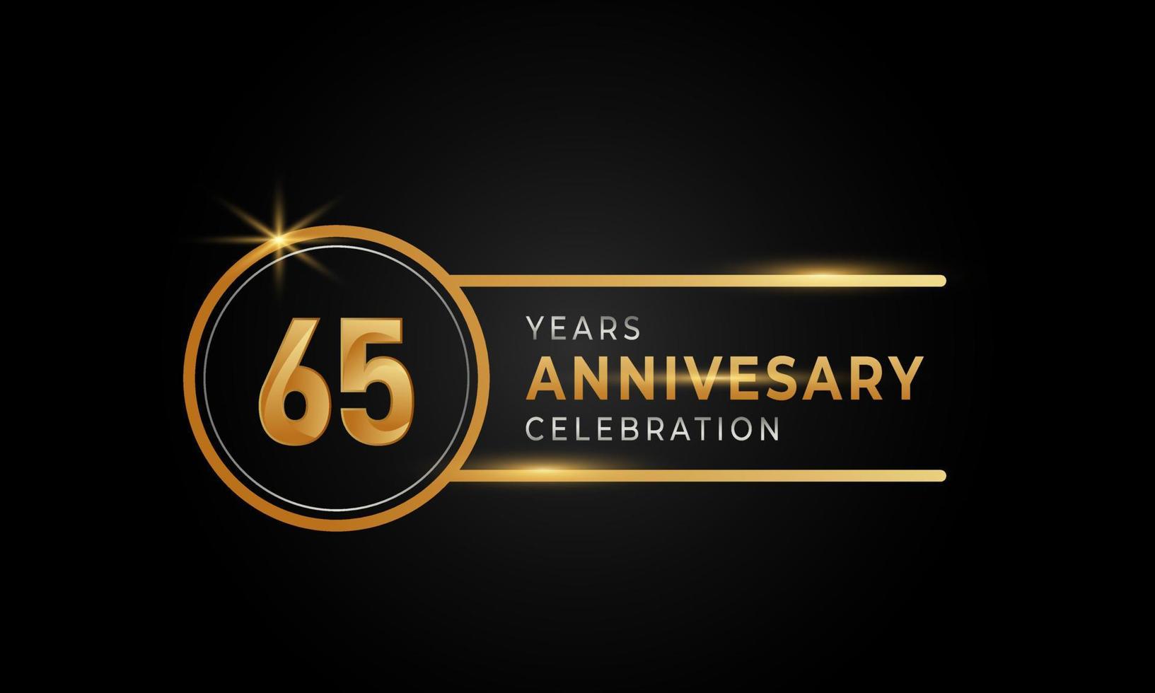 Célébration de l'anniversaire de 65 ans couleur or et argent avec anneau circulaire pour événement de célébration, mariage, carte de voeux et invitation isolée sur fond noir vecteur