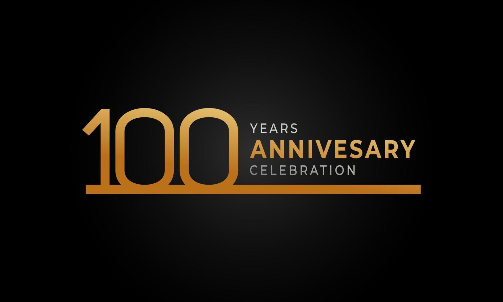 Logotype de célébration du 100e anniversaire avec une seule ligne de couleur dorée et argentée pour l'événement de célébration, le mariage, la carte de voeux et l'invitation isolée sur fond noir vecteur