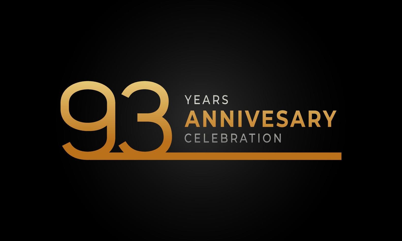 Logotype de célébration du 93e anniversaire avec une seule ligne de couleur dorée et argentée pour l'événement de célébration, le mariage, la carte de voeux et l'invitation isolée sur fond noir vecteur