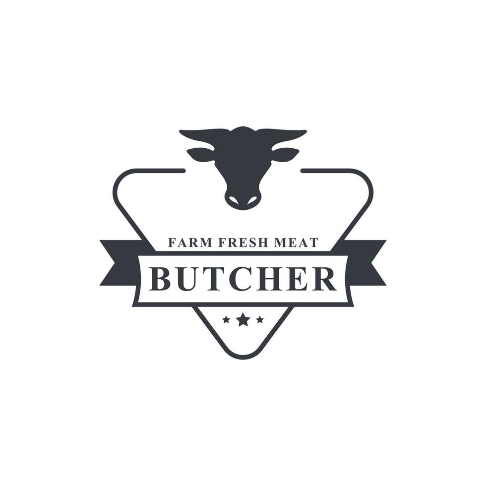 illustration vectorielle de boucherie rétro vintage bonne pour les badges de ferme ou de restaurant avec des silhouettes d'animaux et de viande emblèmes de typographie création de logo vecteur