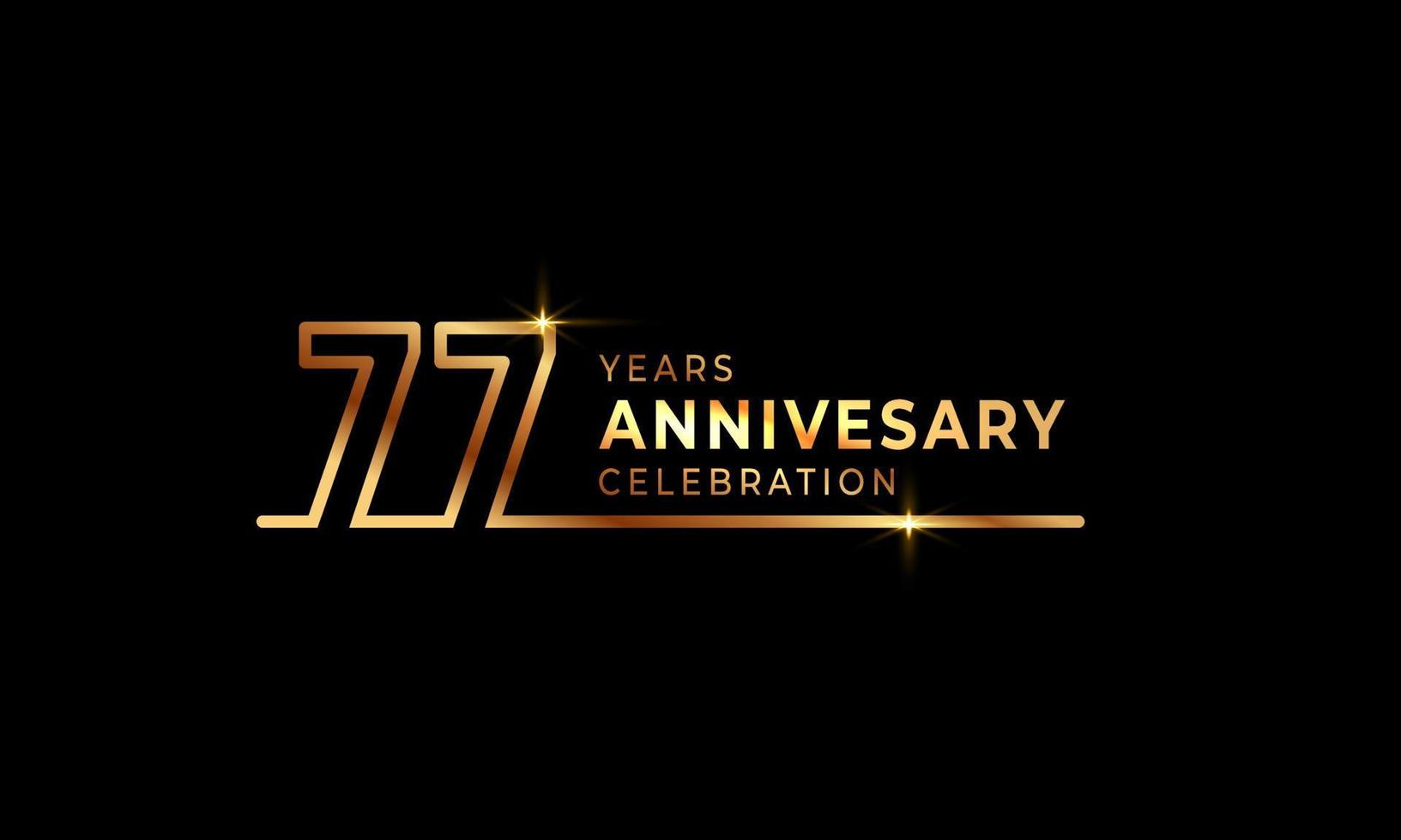 Logotype de célébration du 77e anniversaire avec des numéros de police de couleur dorée composés d'une ligne connectée pour l'événement de célébration, le mariage, la carte de voeux et l'invitation isolés sur fond sombre vecteur