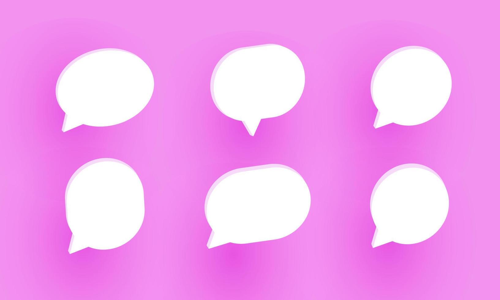Collection d'icônes de chat à bulles violettes 3d ensemble bannière de concept d'affiche et d'autocollant vecteur