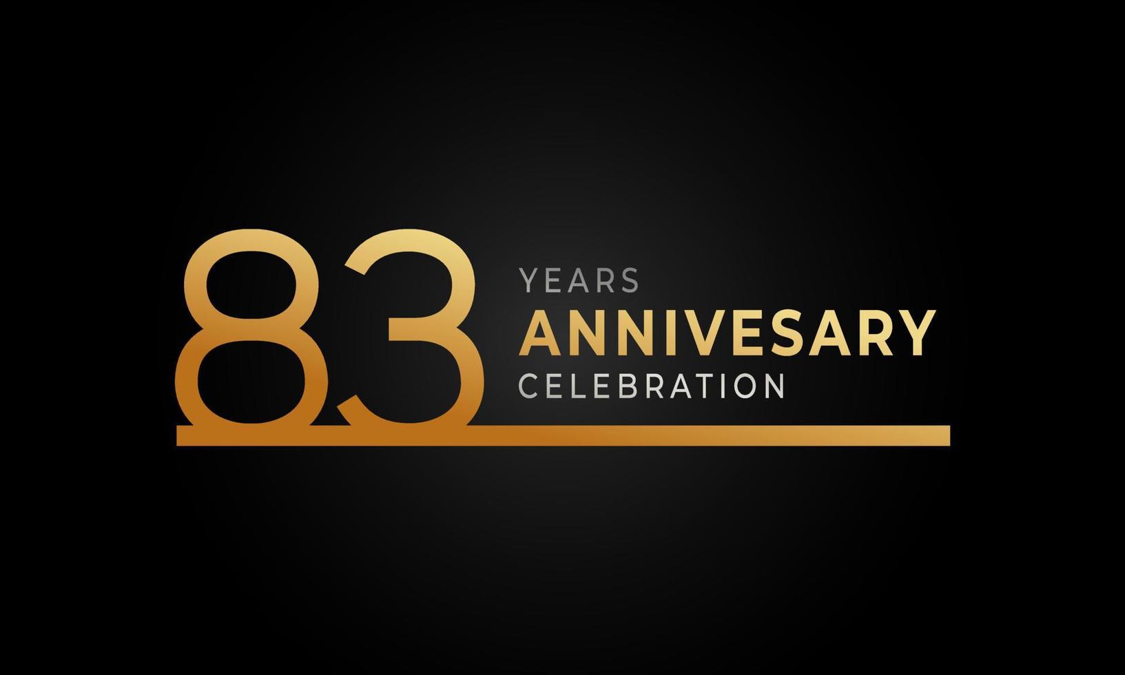 Logotype de célébration d'anniversaire de 83 ans avec une seule ligne de couleur dorée et argentée pour l'événement de célébration, le mariage, la carte de voeux et l'invitation isolée sur fond noir vecteur
