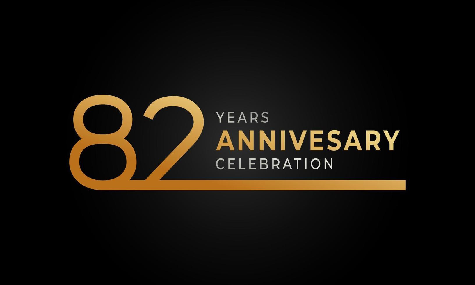 Logotype de célébration d'anniversaire de 82 ans avec une seule ligne de couleur dorée et argentée pour l'événement de célébration, le mariage, la carte de voeux et l'invitation isolée sur fond noir vecteur