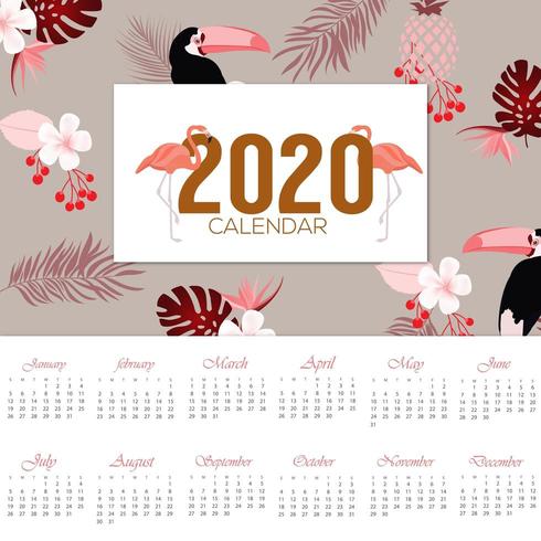 design tropical élégant calendrier 2020 vecteur