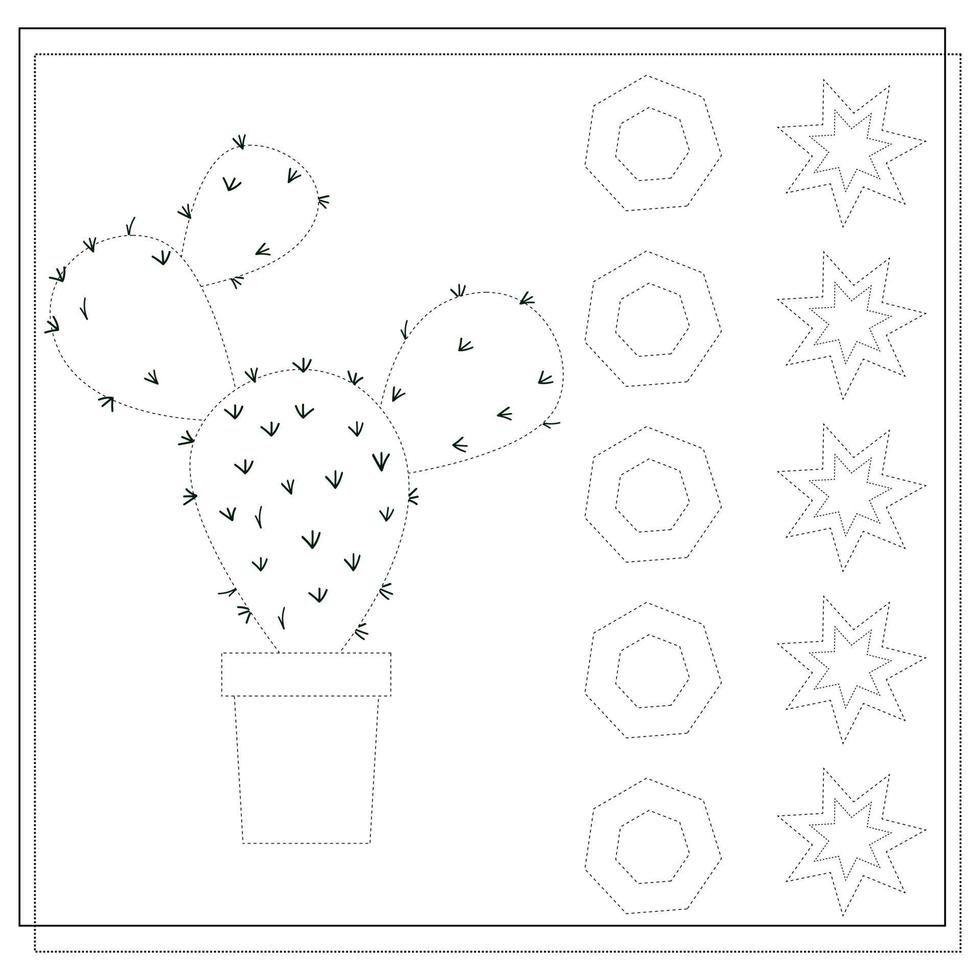 pratiquer l'écriture manuscrite. dessiner facilement une feuille de calcul pour les enfants d'âge préscolaire. un jeu éducatif simple pour les enfants. illustration de cactus pour les enfants vecteur