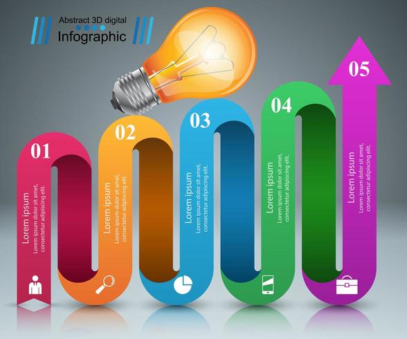 Conception infographique. Ampoule, icône de la lumière. vecteur