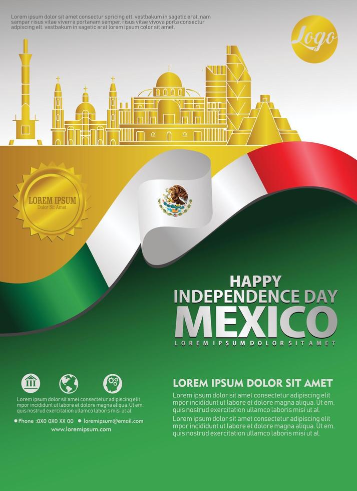 modèle de fond de la fête de l'indépendance du mexique pour un dépliant d'affiche et une brochure pour un événement de publications vecteur