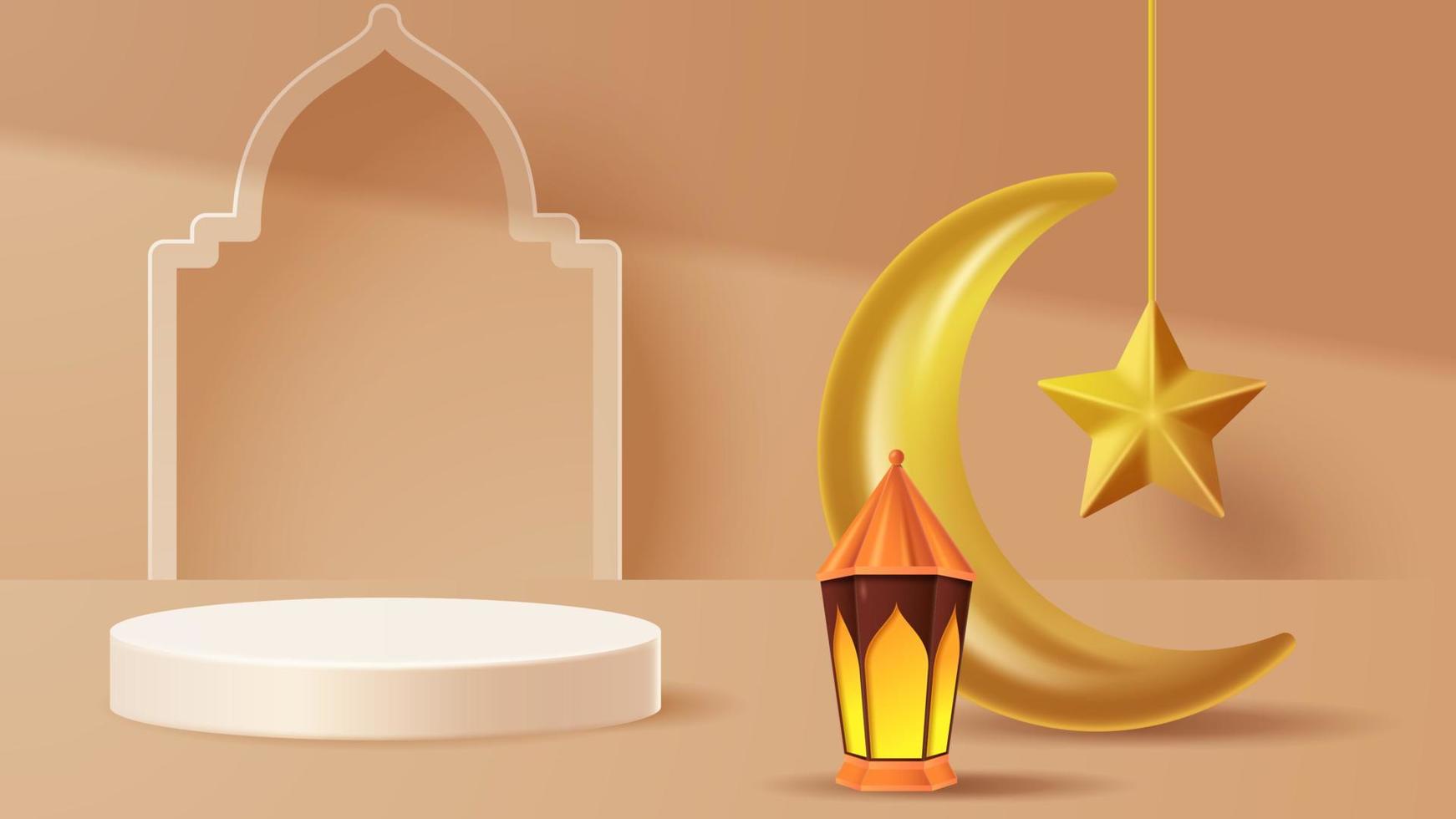 fond de décoration de podium d'affichage islamique avec ornement islamique. vecteur 3d illustration