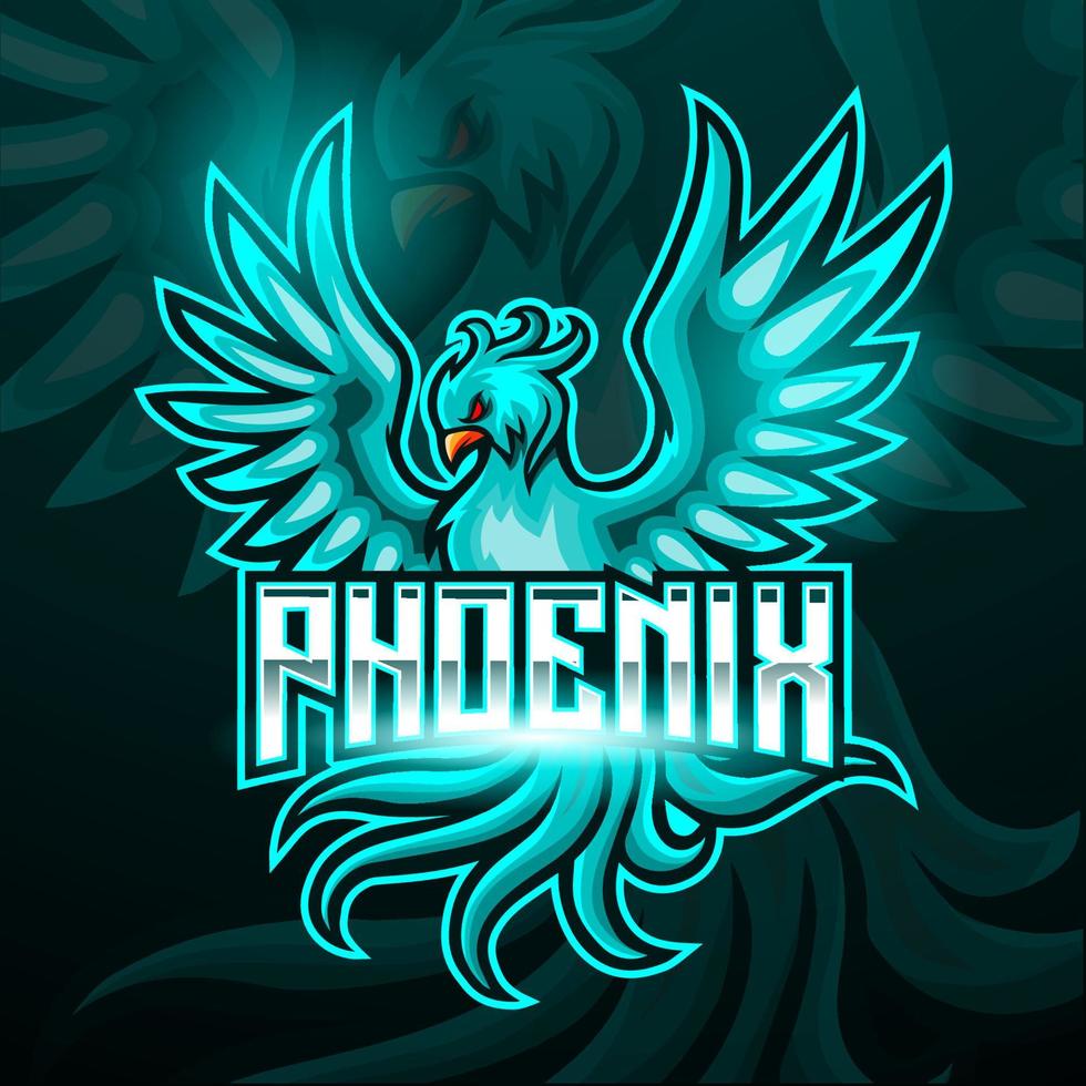 création de logo esport mascotte oiseau phénix bleu vecteur