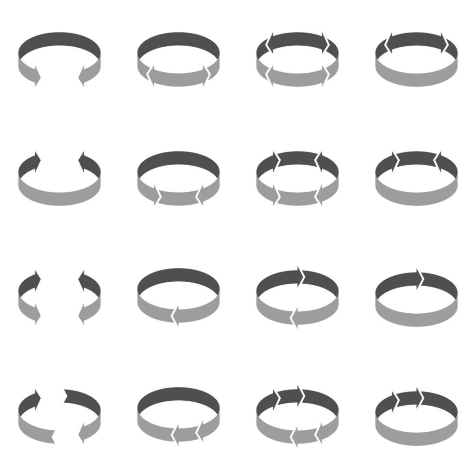 icônes de flèches de cercle volumétrique sur fond blanc. 360 degrés vecteur