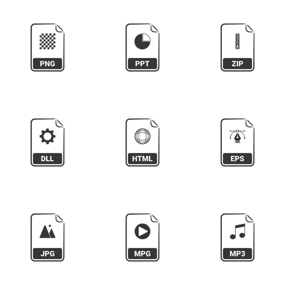 icônes de types de fichiers.fond blanc vecteur