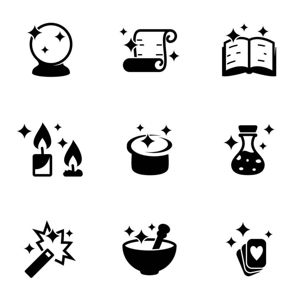ensemble d'icônes simples sur un thème magie, magicien, magie, image vectorielle, ensemble. fond blanc vecteur