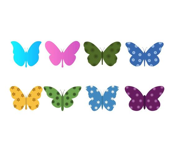 Ensemble d&#39;icônes de papillons sur fond blanc vecteur