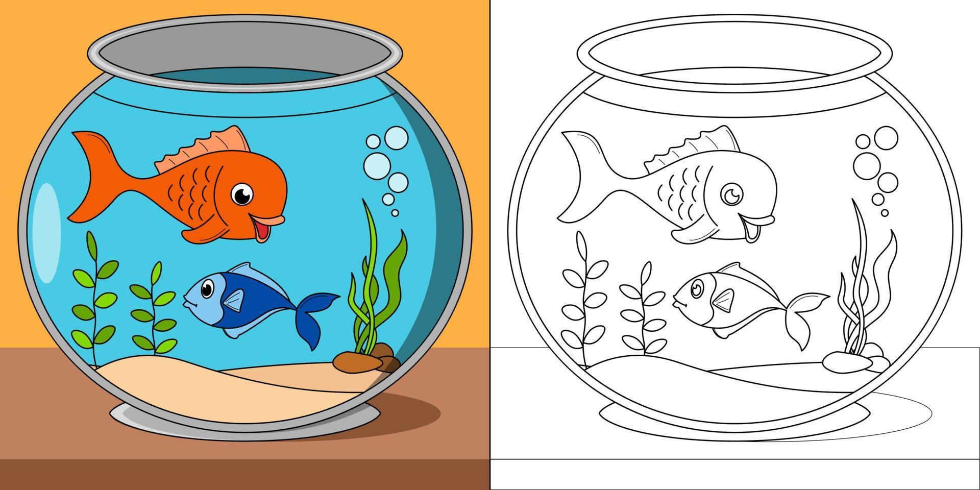 poisson d'eau douce dans un réservoir d'aquarium adapté à l'illustration vectorielle de la page de coloriage pour enfants vecteur